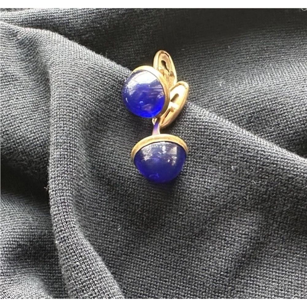 Vintage Source Unknown Deep Blue and Gold Cuff Links - Picture 8 of 10